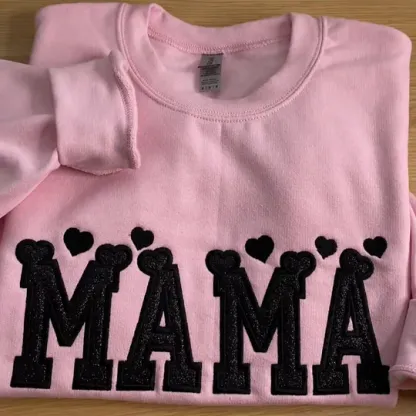 Custom Hearts Glitter Embroidered Nickname Applique Sweatshirt