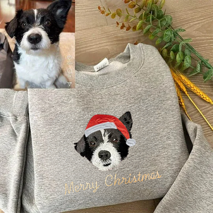 Embroidered Pet Portrait Organic Christmas Jumper Sweatshirt