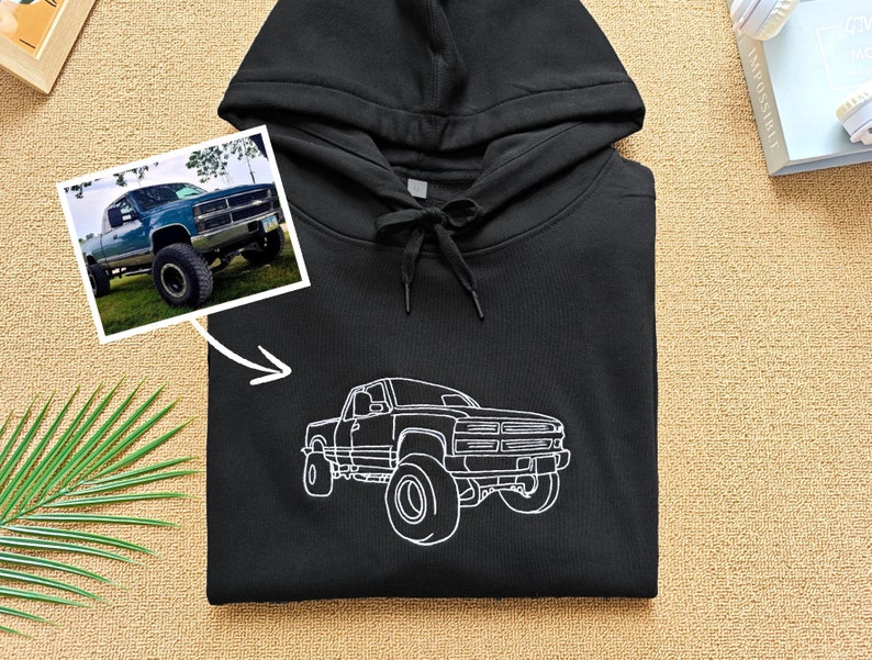 Custom Embroidered Car Outline Sweatshirt From Your Photo, Embroidered Car Hoodie, Custom Car Sweater