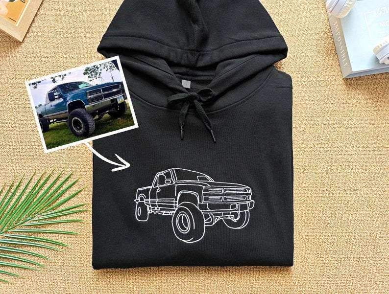 Custom Embroidered Car Outline Sweatshirt From Your Photo, Embroidered Car Hoodie, Custom Car Sweater