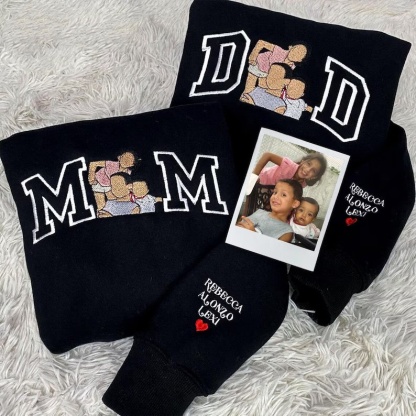 Custom Mom Dad Photo Embroidery sweatshirt, Custom Varsity Embroidered T-shirt, Gift For Mom, Dad