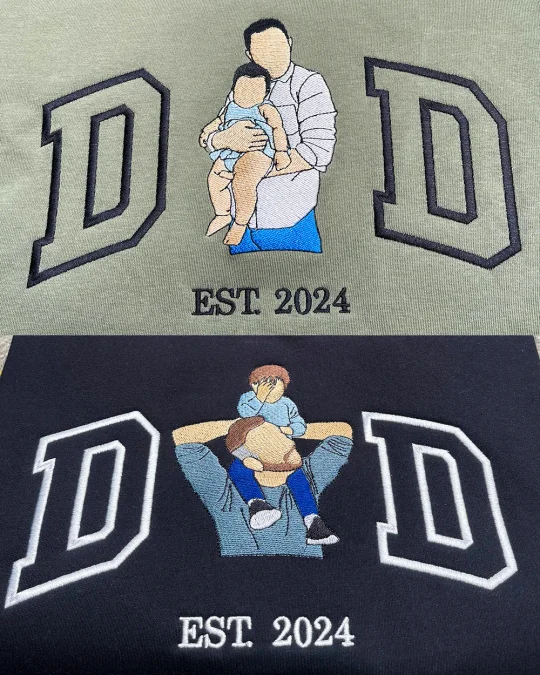 Custom Photo Embroidered Sweatshirt & T-Shirt for DAD, PAPA