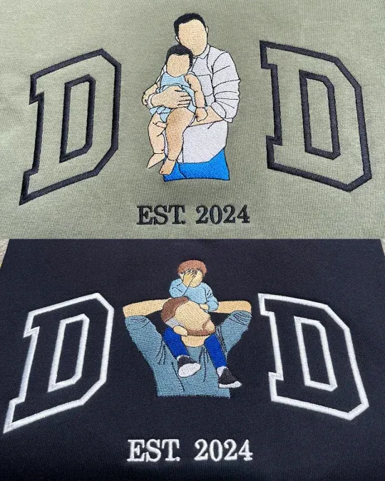 Custom Photo Embroidered Sweatshirt & T-Shirt for DAD, PAPA