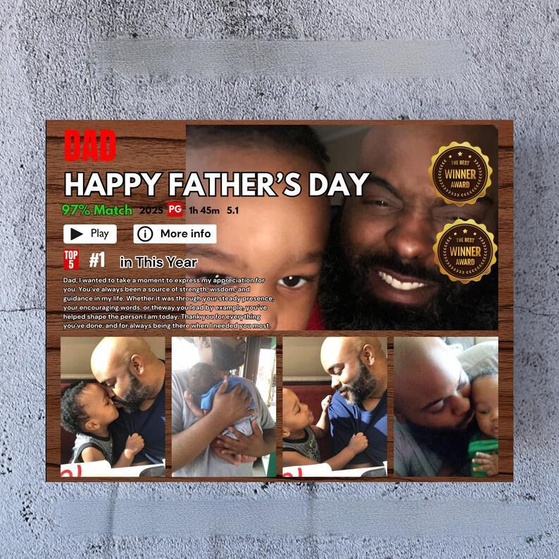 Editable Father's Day Gifts, A Fathers Love, Best Dad Ever, Dadflix Movie Photo Frame