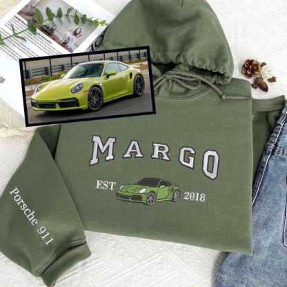 Personalized Sweatshirt Embroidered Car Photo Line Design Custom Name Attractive Gift for Car Lovers
