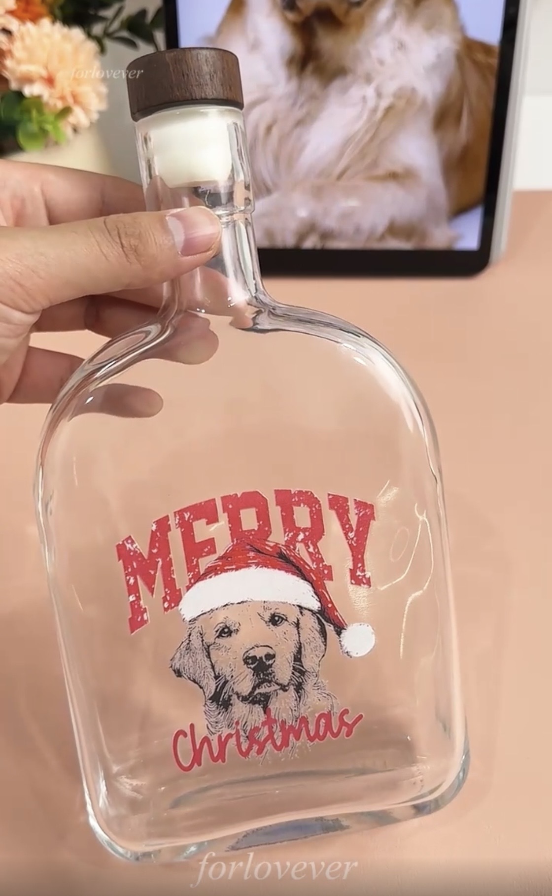 Custom Pet Portrait Christmas Blessing Whiskey Bottle