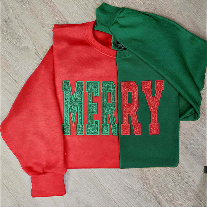 Custom Glitter Two Tone MAMA Embroidered Sweatshirt With Kid's Name On Sleeve