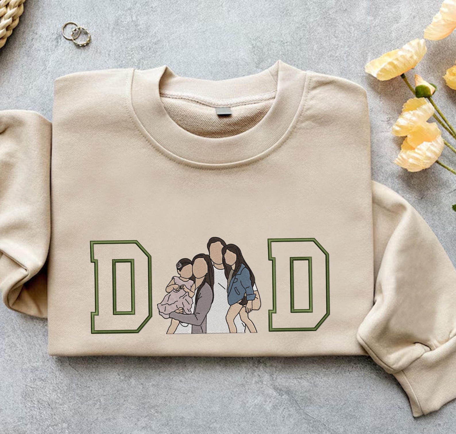 Custom Mom Dad Photo Embroidery sweatshirt, Custom Varsity Embroidered T-shirt, Gift For Mom, Dad