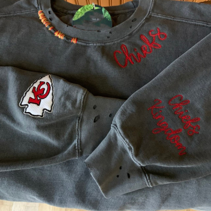 VINTAGE CUSTOM CREW-Custom Embroidered Hand Distressed Crew Neck Sweatshirt