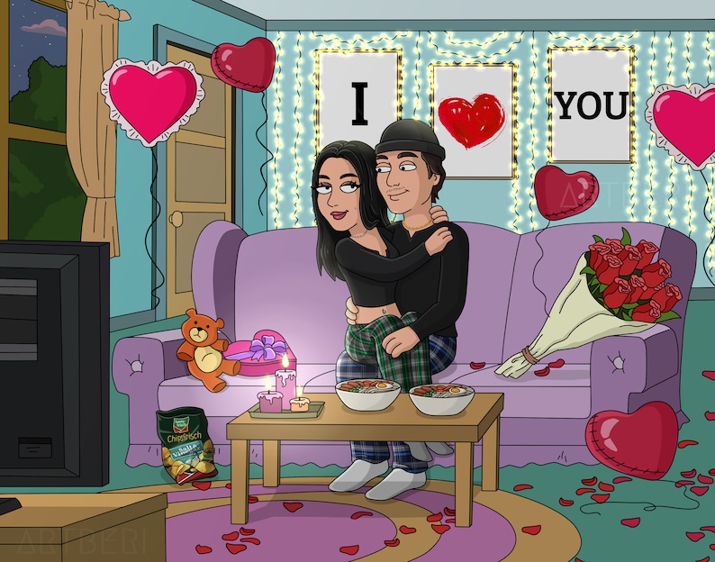 Personalized Couple Portrait, Family Guy Custom illustration, Wedding gift, Anniversary gift, Cartoon Portrait from photo, Couple Portrait image 1