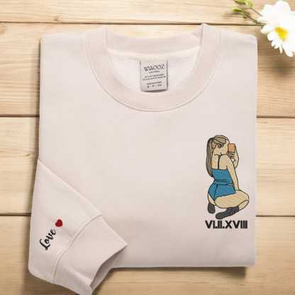 Customized Couple Portrait Embroidered Sexy Sweatshirt Gift