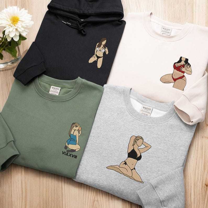 Customized Couple Portrait Embroidered Sexy Sweatshirt Gift