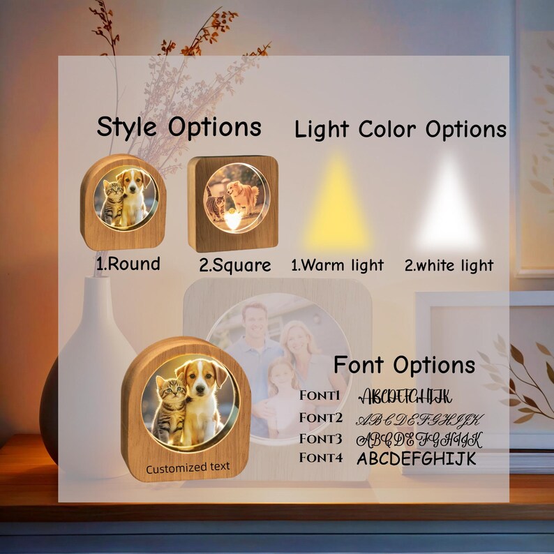Personalized 3d Engraved Crystal Photo Led Light For Home, Christmas Gift