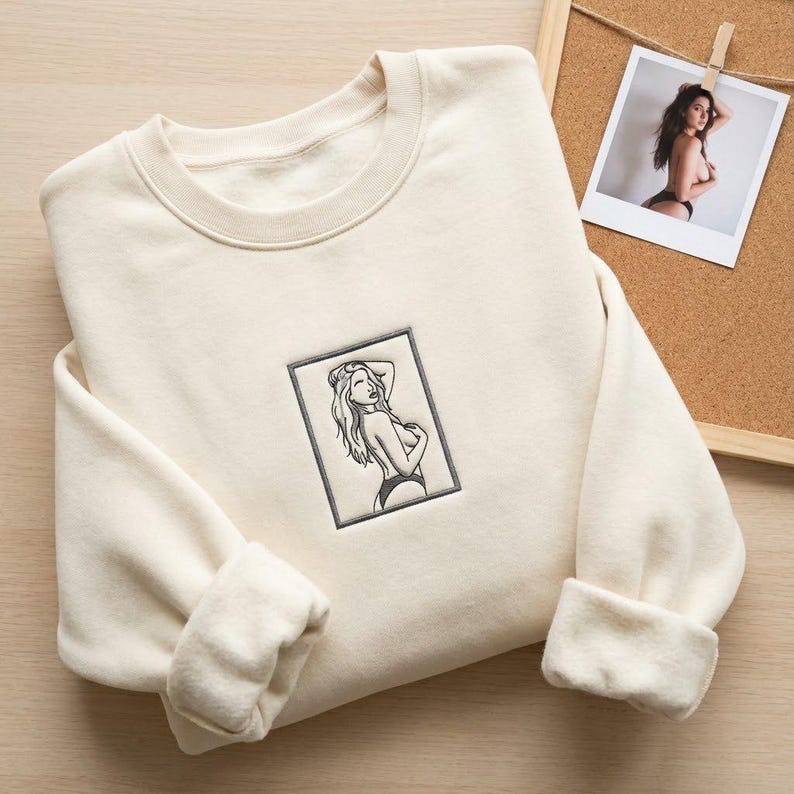 Custom Portrait Couple Embroidered Spicy Sweatshirt, Valentine Gift For Boyfriend