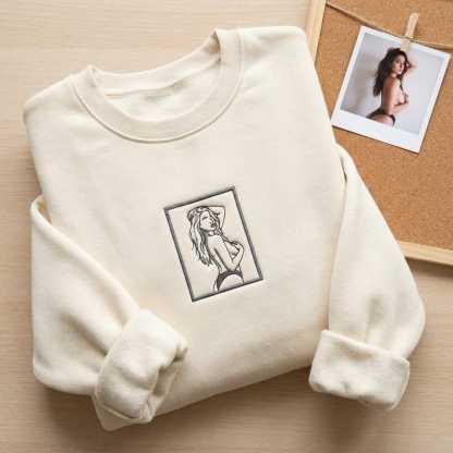 Custom Portrait Couple Embroidered Spicy Sweatshirt, Valentine Gift For Boyfriend