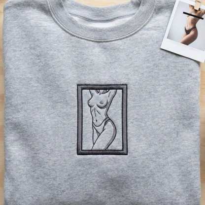 Custom Portrait Couple Embroidered Spicy Sweatshirt, Valentine Gift For Boyfriend