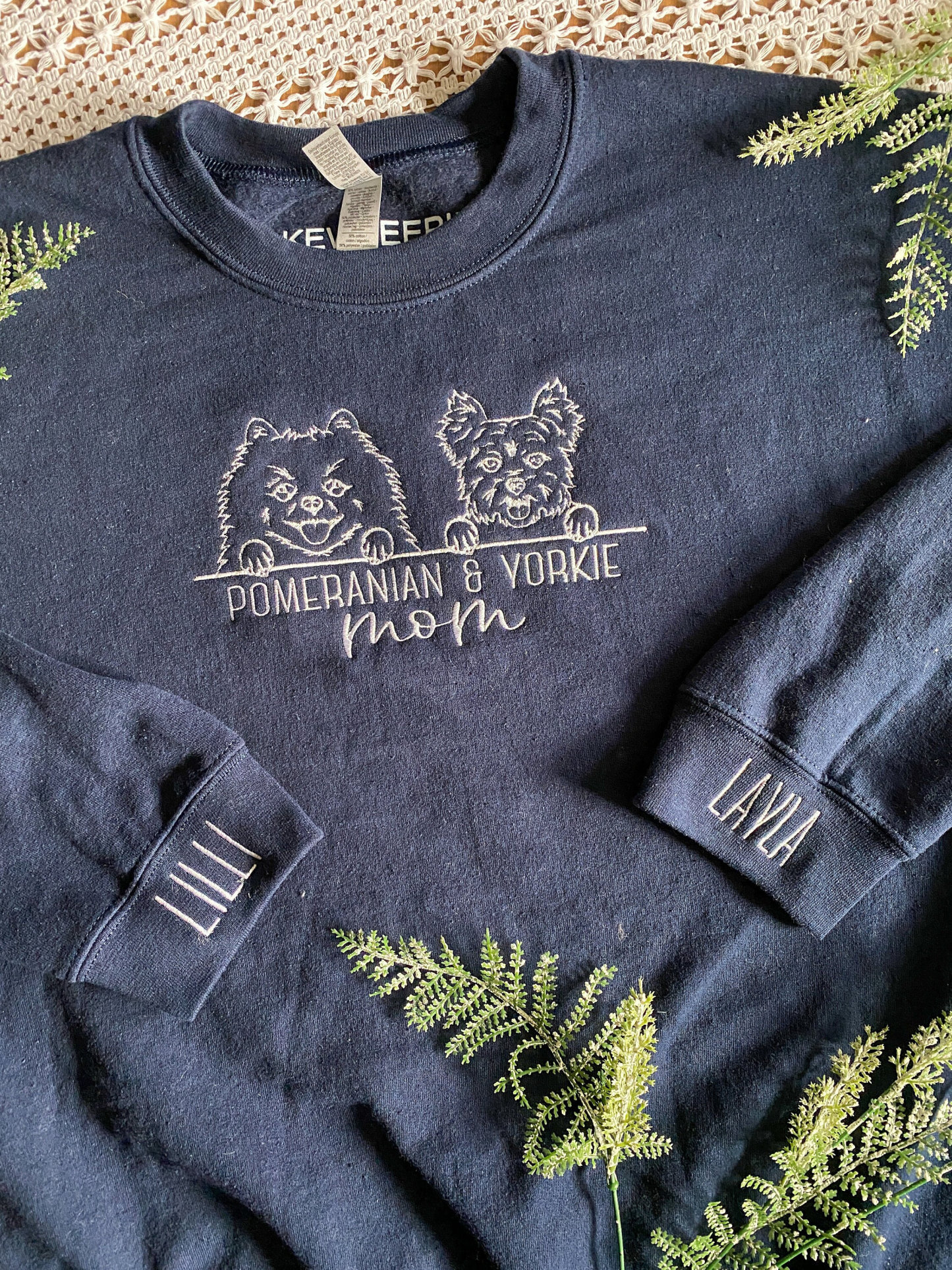 Personalized Dog Embroidered Crewneck With Name On Sleeve