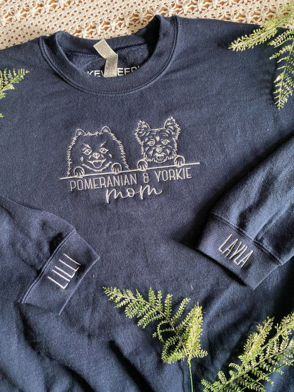 Personalized Dog Embroidered Crewneck With Name On Sleeve