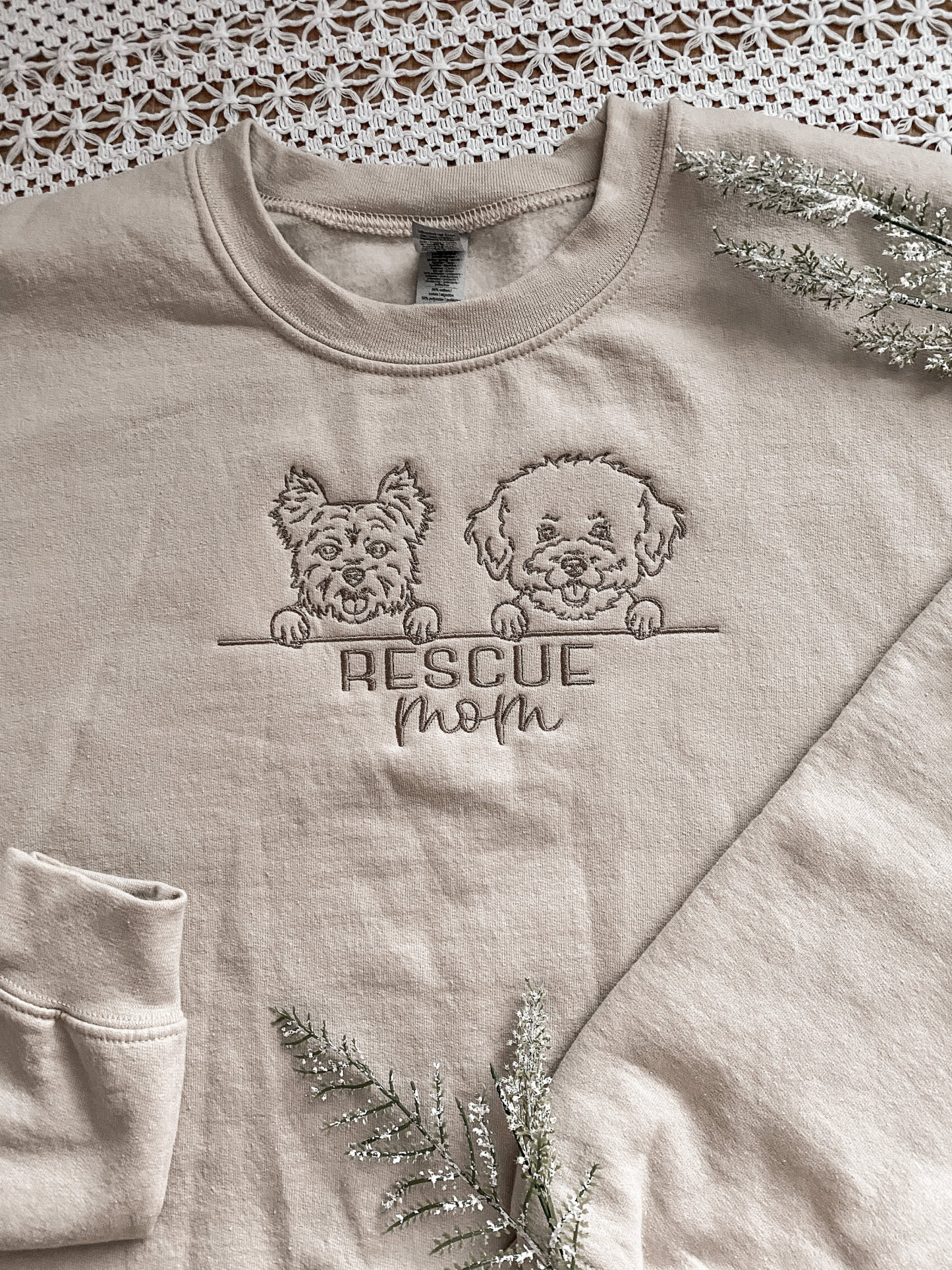Personalized Dog Embroidered Crewneck With Name On Sleeve