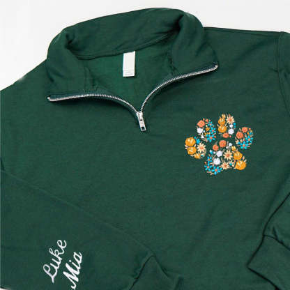 Floral Embroidered Pet Pawprint Sweatshirt/Zip Sweatshirt