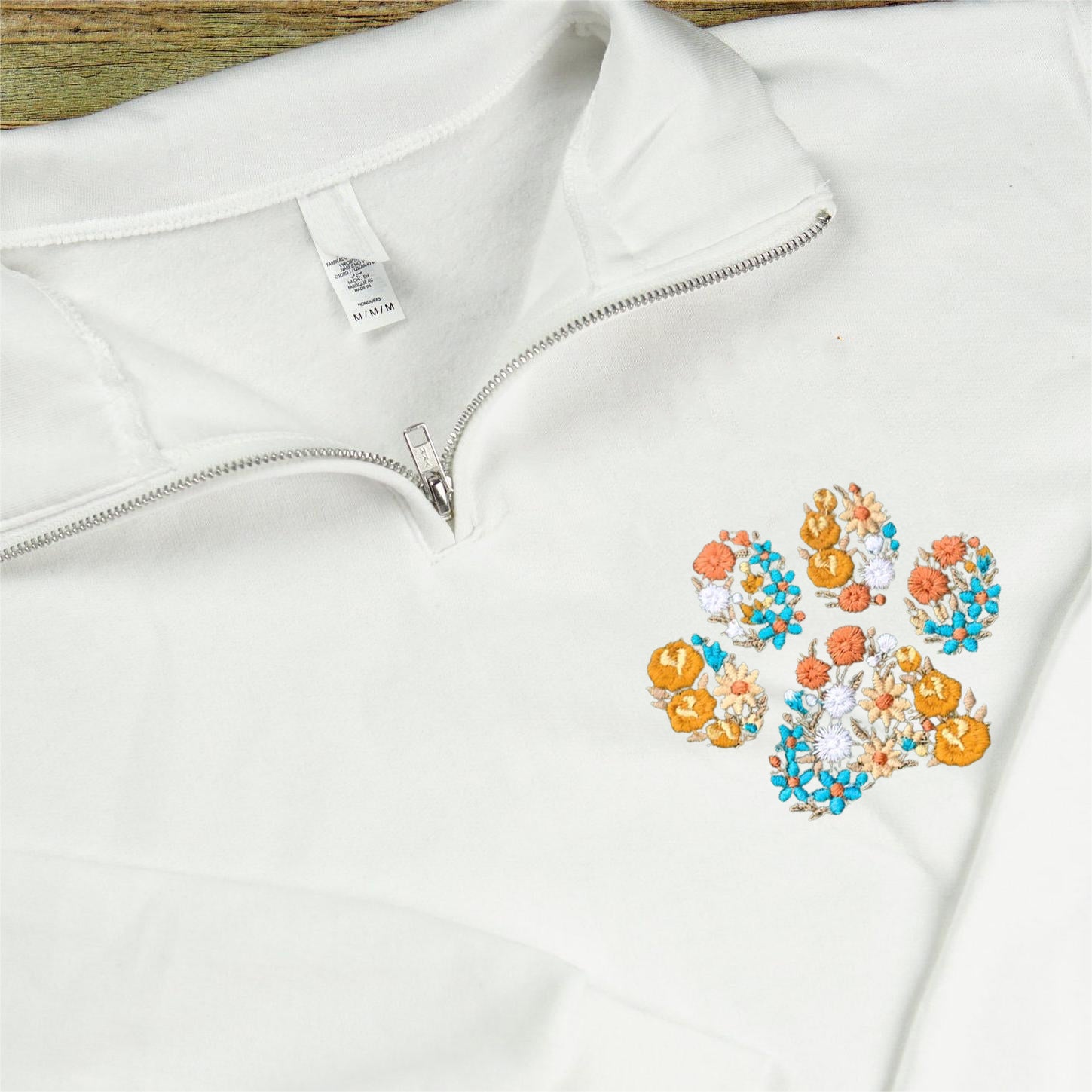 Floral Embroidered Pet Pawprint Sweatshirt/Zip Sweatshirt