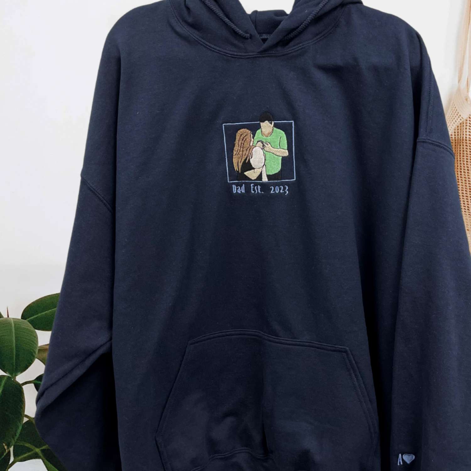 Personalized Embroidered Portrait With Photo Hoodie For Dad