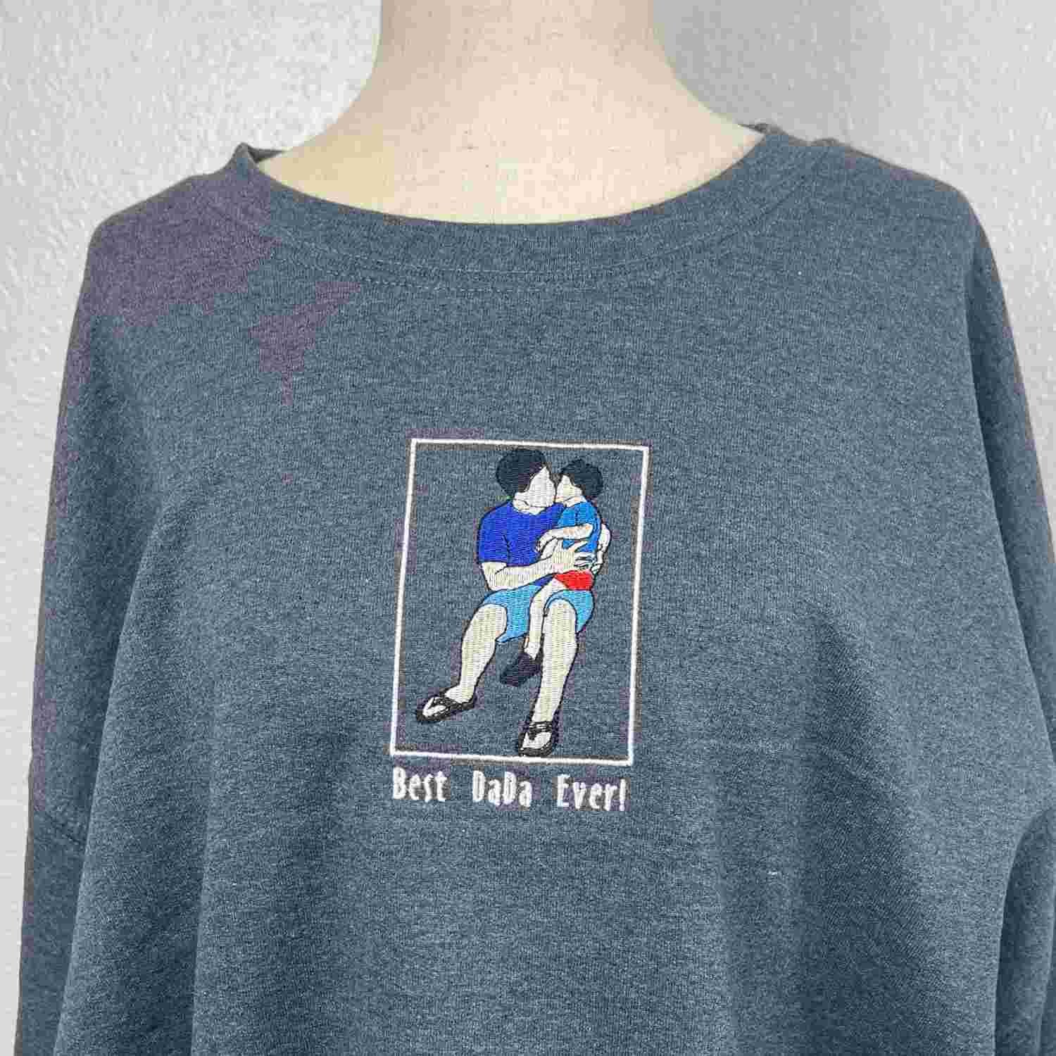 Personalized Embroidered Portrait With Photo Hoodie For Dad