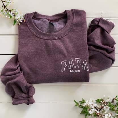 Custom Embroidered Papa Hoodie with Kids Names on Sleeve,Father's Day Gift