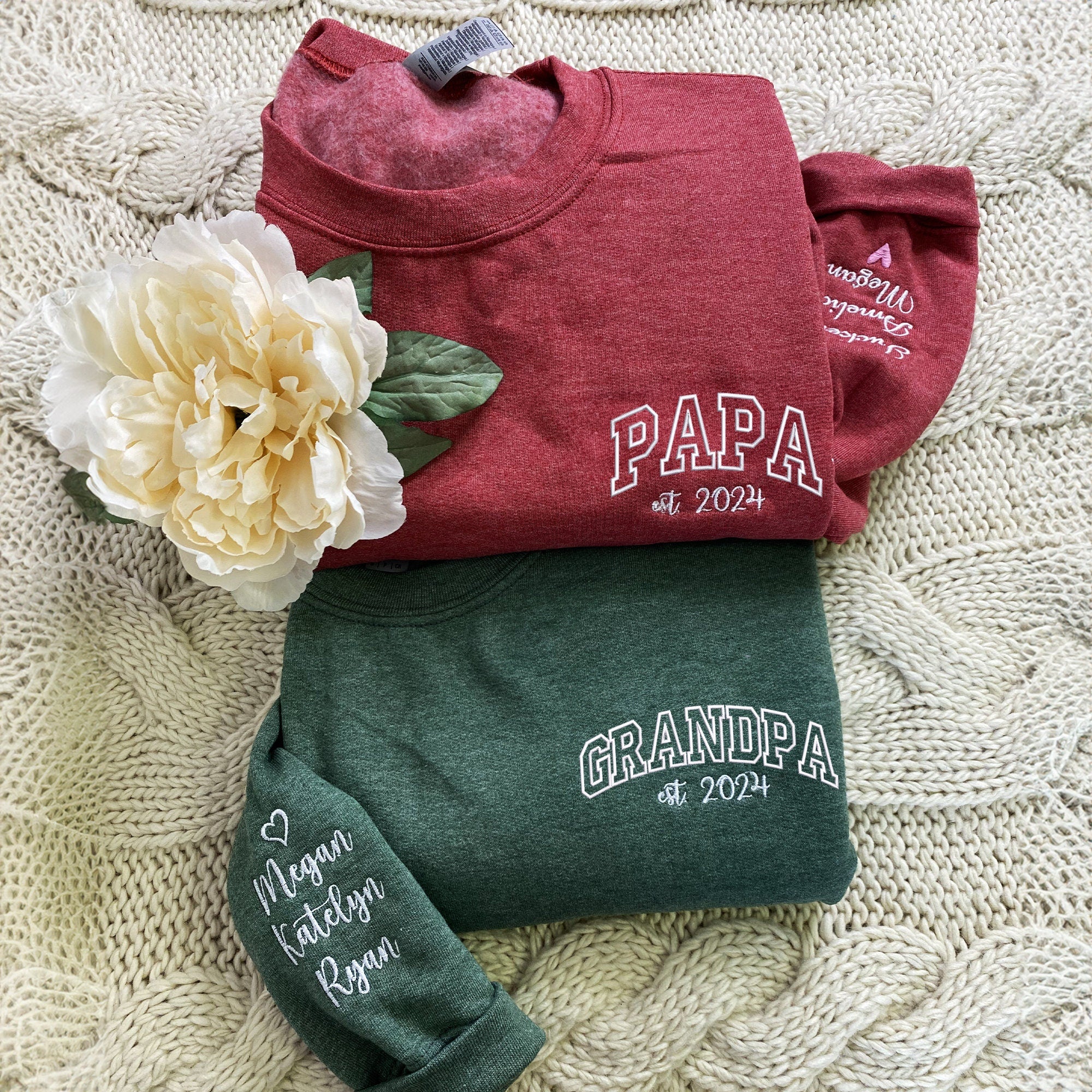 Custom Embroidered Papa Hoodie with Kids Names on Sleeve,Father's Day Gift