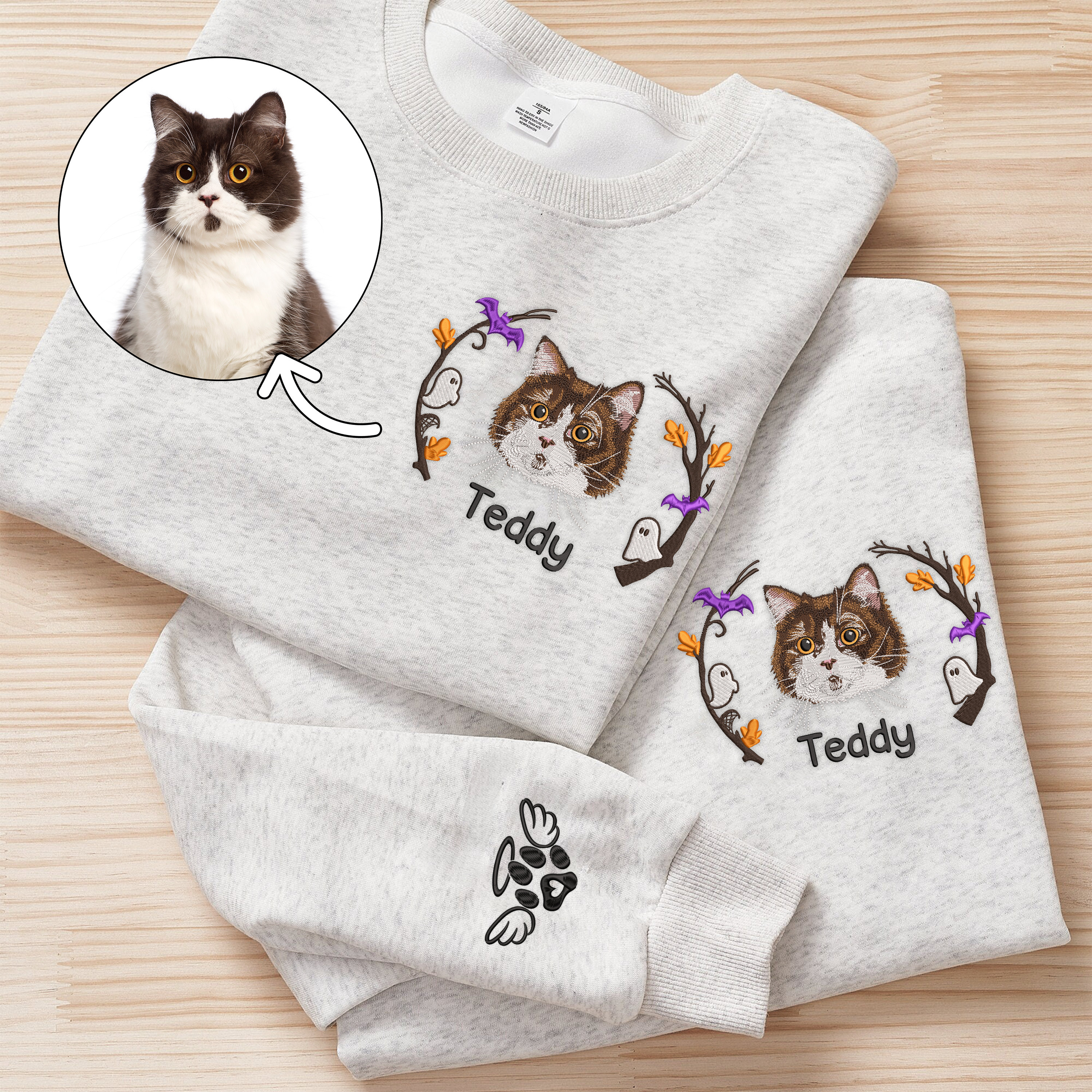 Custom Halloween Embroidered Dog Portrait Photo Sweatshirt