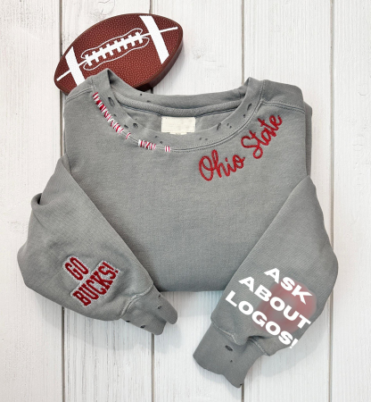VINTAGE CUSTOM CREW-Custom Embroidered Hand Distressed Crew Neck Sweatshirt