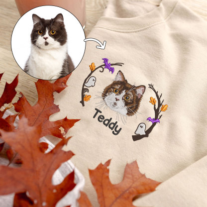 Custom Halloween Embroidered Dog Portrait Photo Sweatshirt