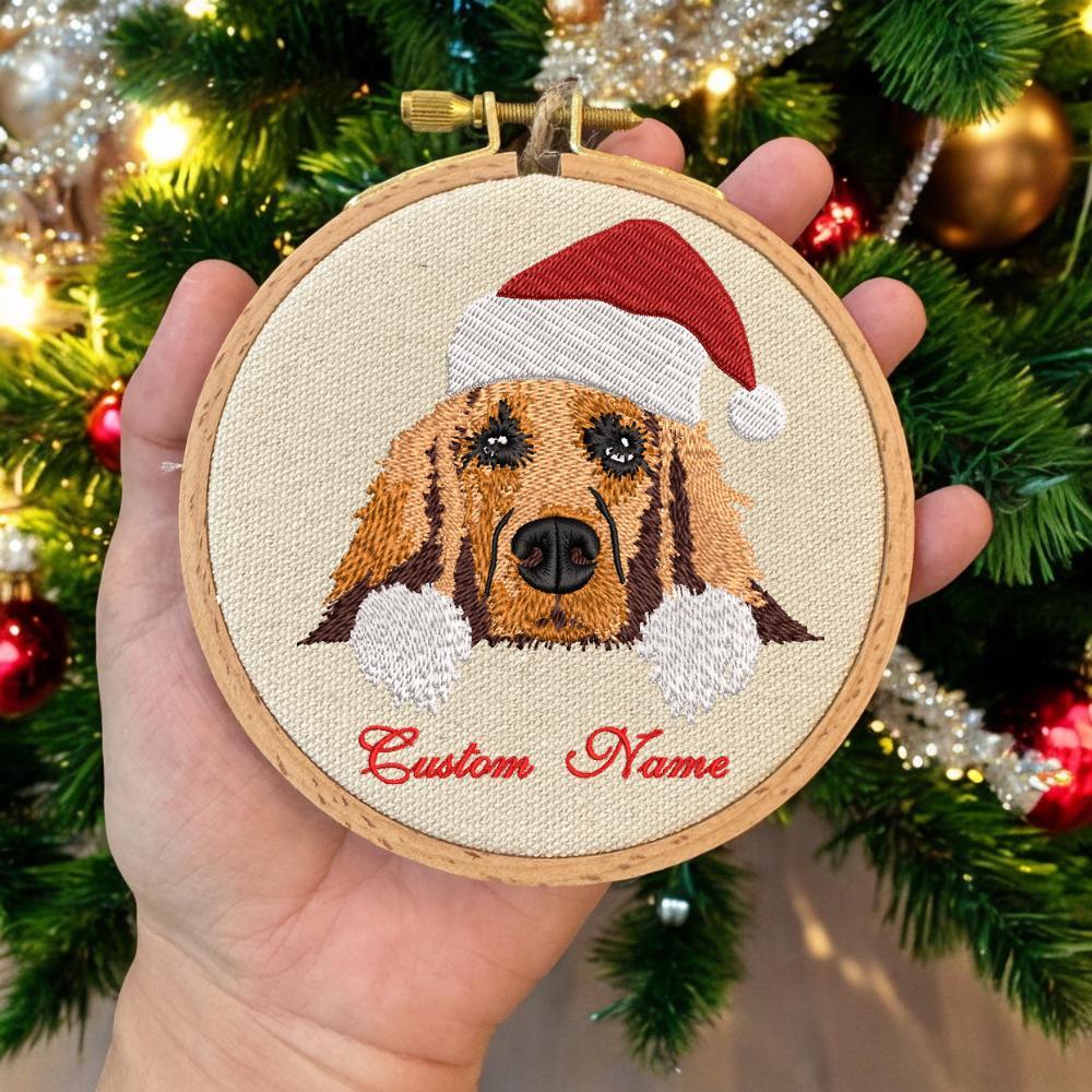Embroidered Golden Retriever Christmas Ornament, Personalized Name Photo Golden Dog Christmas Decor