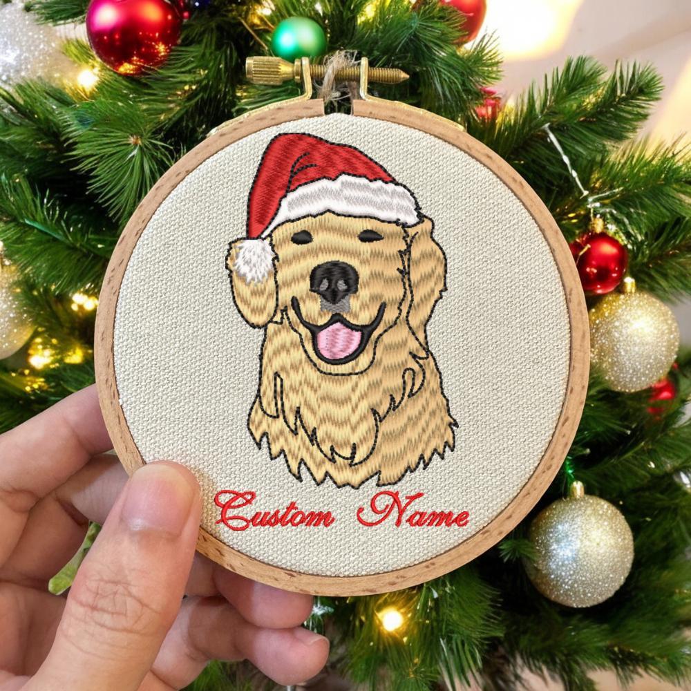 Embroidered Golden Retriever Christmas Ornament, Personalized Name Photo Golden Dog Christmas Decor