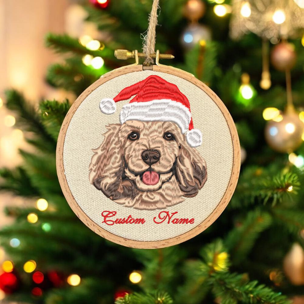 Embroidered Golden Retriever Christmas Ornament, Personalized Name Photo Golden Dog Christmas Decor