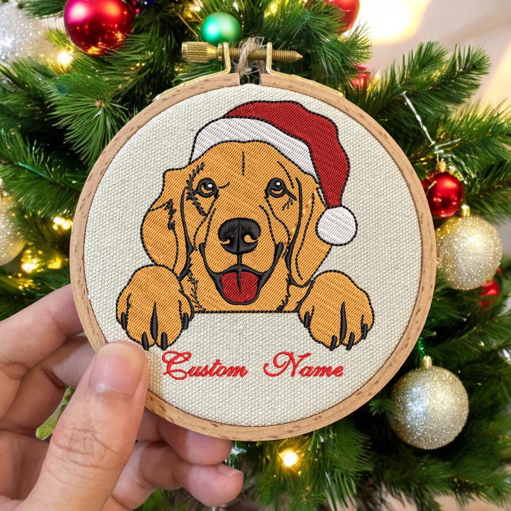 Embroidered Golden Retriever Christmas Ornament, Personalized Name Photo Golden Dog Christmas Decor