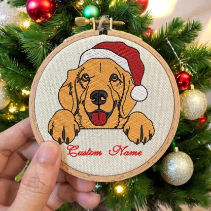 Embroidered Golden Retriever Christmas Ornament, Personalized Name Photo Golden Dog Christmas Decor