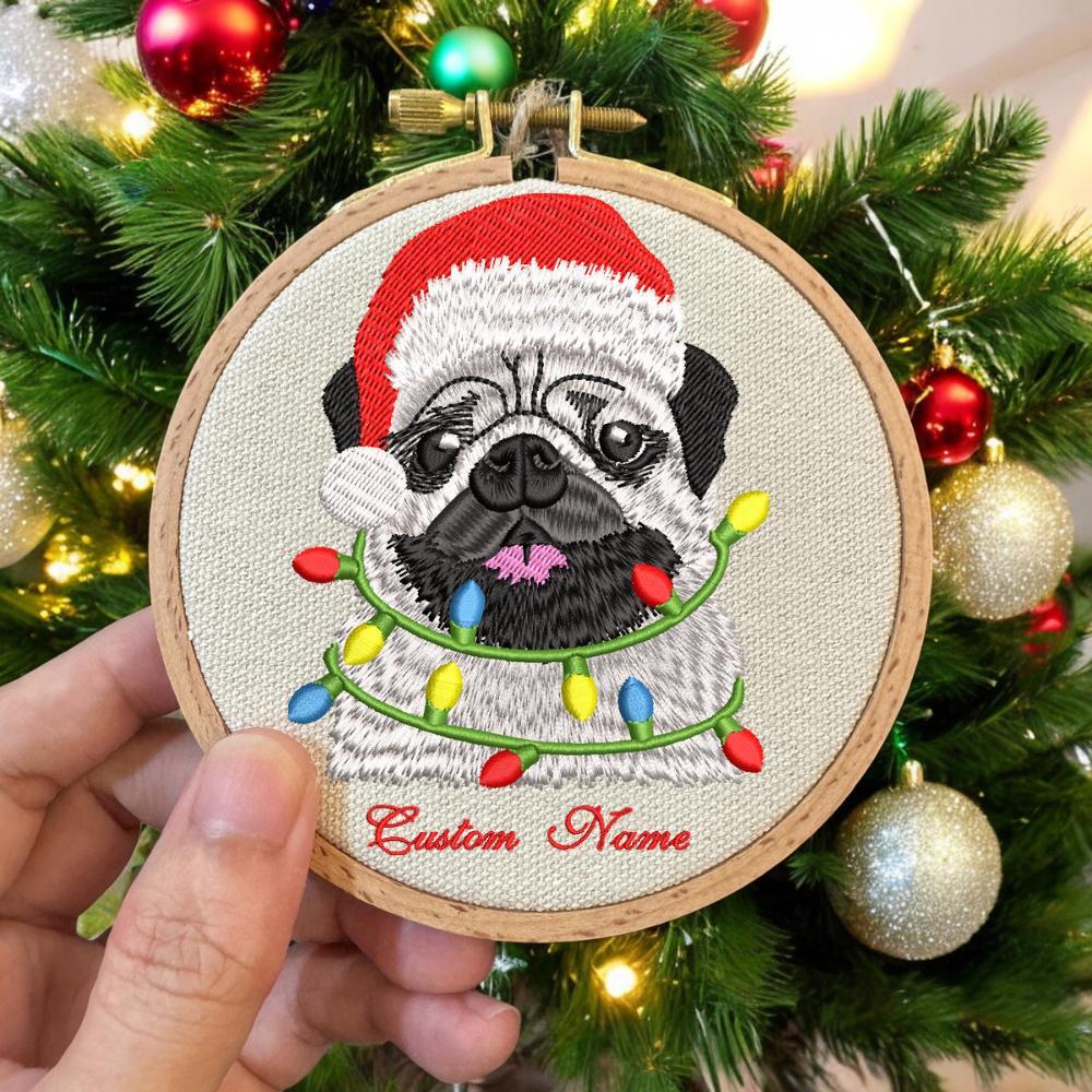 Embroidered Golden Retriever Christmas Ornament, Personalized Name Photo Golden Dog Christmas Decor