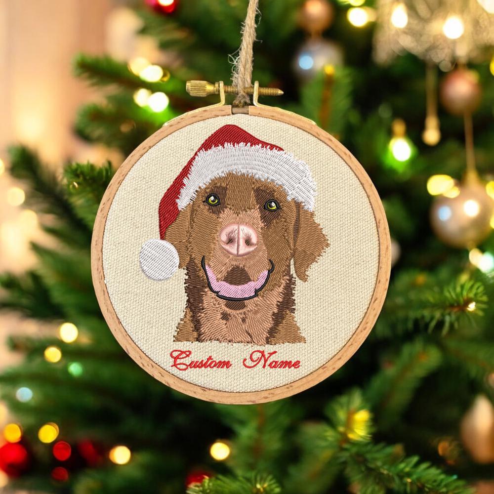 Embroidered Golden Retriever Christmas Ornament, Personalized Name Photo Golden Dog Christmas Decor