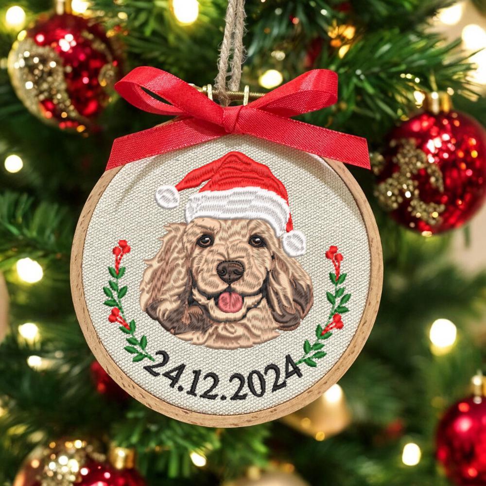 Embroidered Golden Retriever Christmas Ornament, Personalized Name Photo Golden Dog Christmas Decor