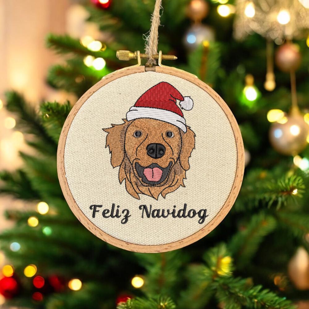 Embroidered Golden Retriever Christmas Ornament, Personalized Name Photo Golden Dog Christmas Decor