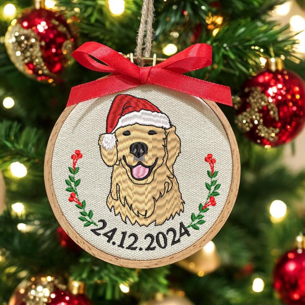 Embroidered Golden Retriever Christmas Ornament, Personalized Name Photo Golden Dog Christmas Decor