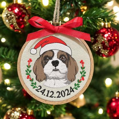 Embroidered Golden Retriever Christmas Ornament, Personalized Name Photo Golden Dog Christmas Decor