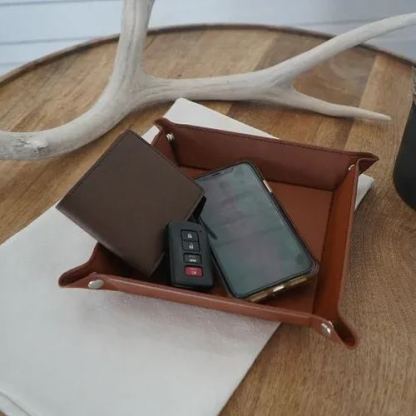 Custom Leather Catchall Personalized Valet Tray For Men