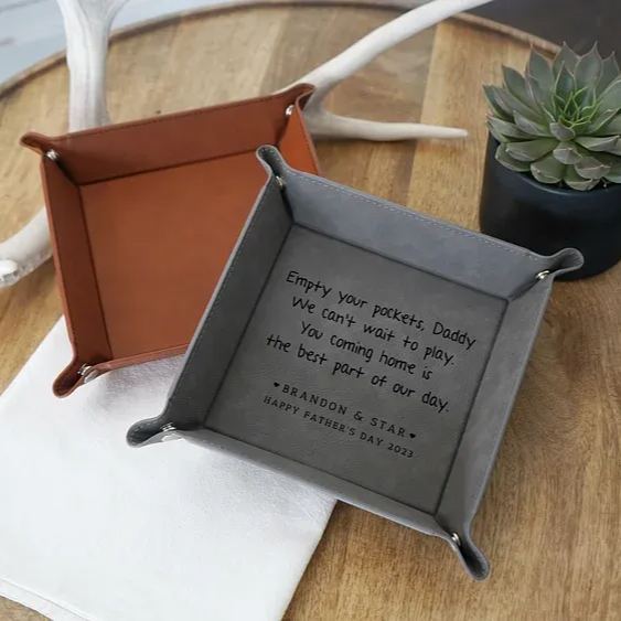 Custom Leather Catchall Personalized Valet Tray For Men