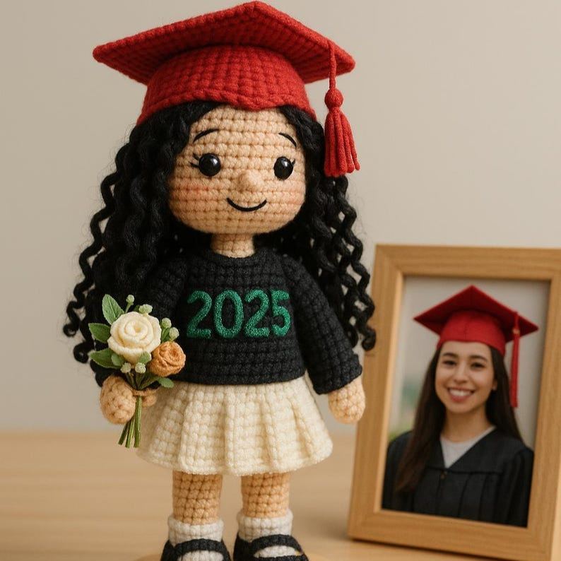 Custom Graduation Girl Crochet Doll – Personalized Graduation Memorial Gift For Her