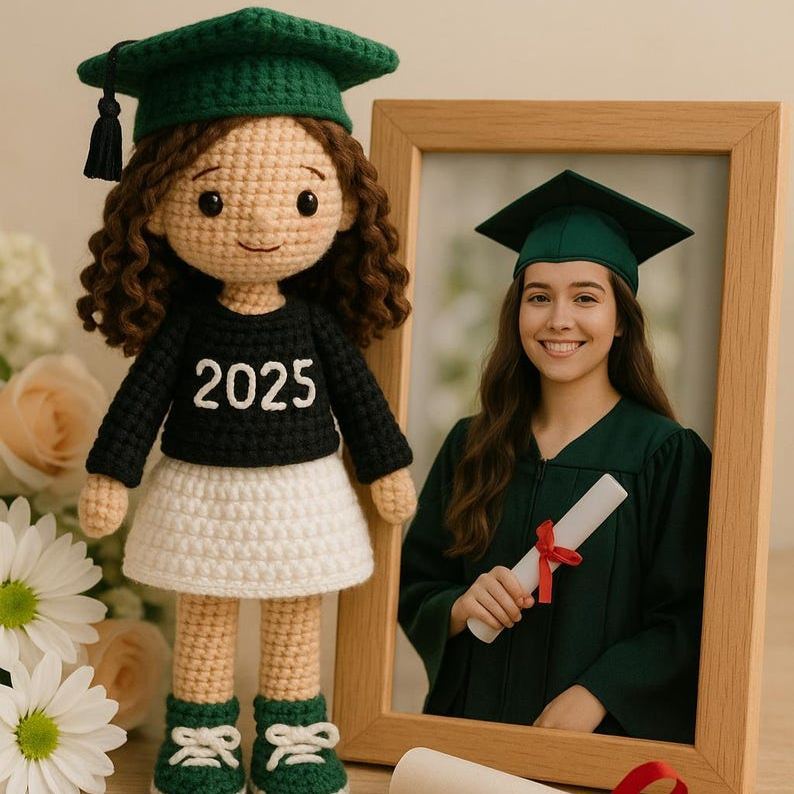 Custom Graduation Girl Crochet Doll – Personalized Graduation Memorial Gift For Her