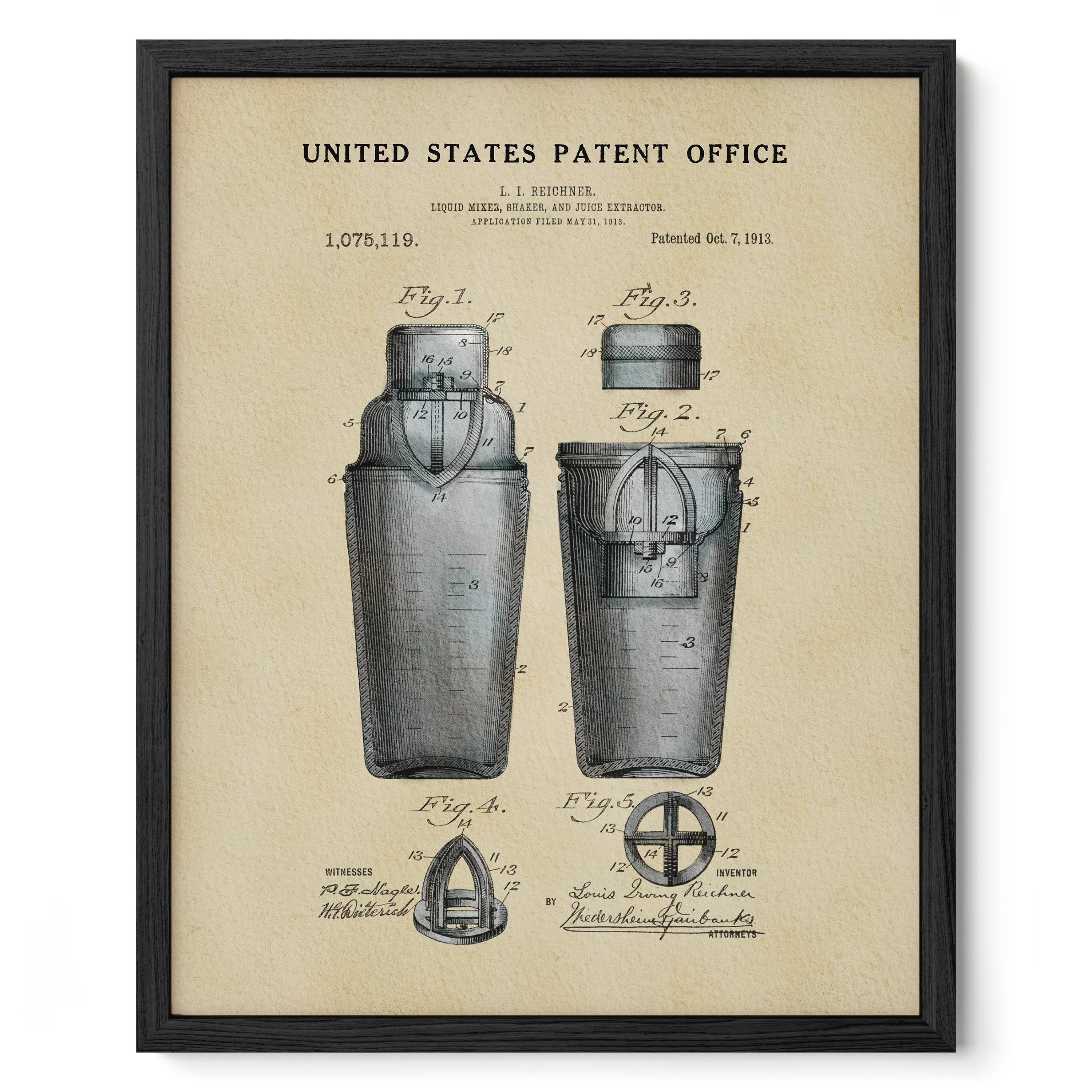 Cocktail Shaker (1913) Iconic Invention Watercolor Art Print - Art Home Decor
