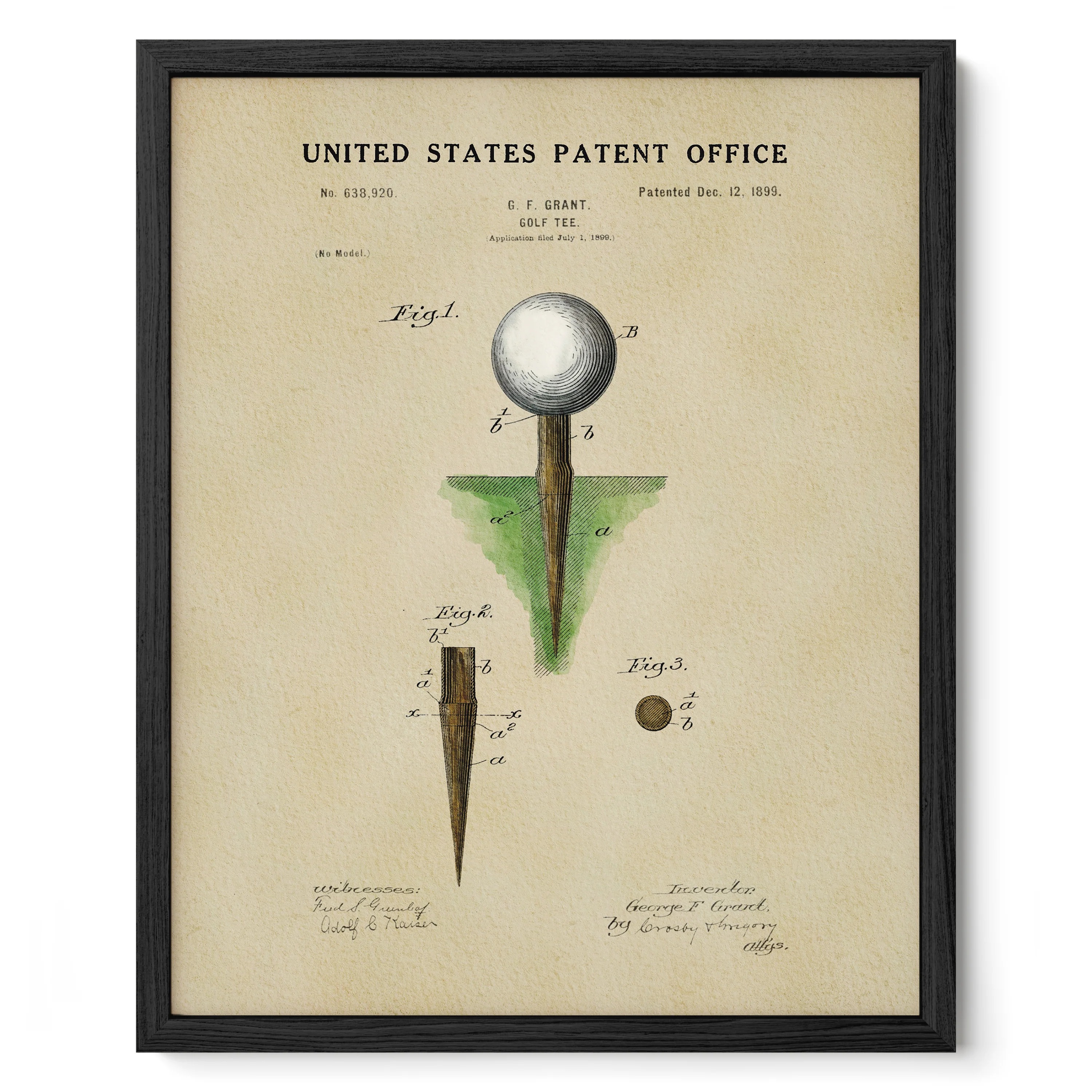 Golf Tee (1899) Iconic Invention Watercolor Art Print - Art Home Decor