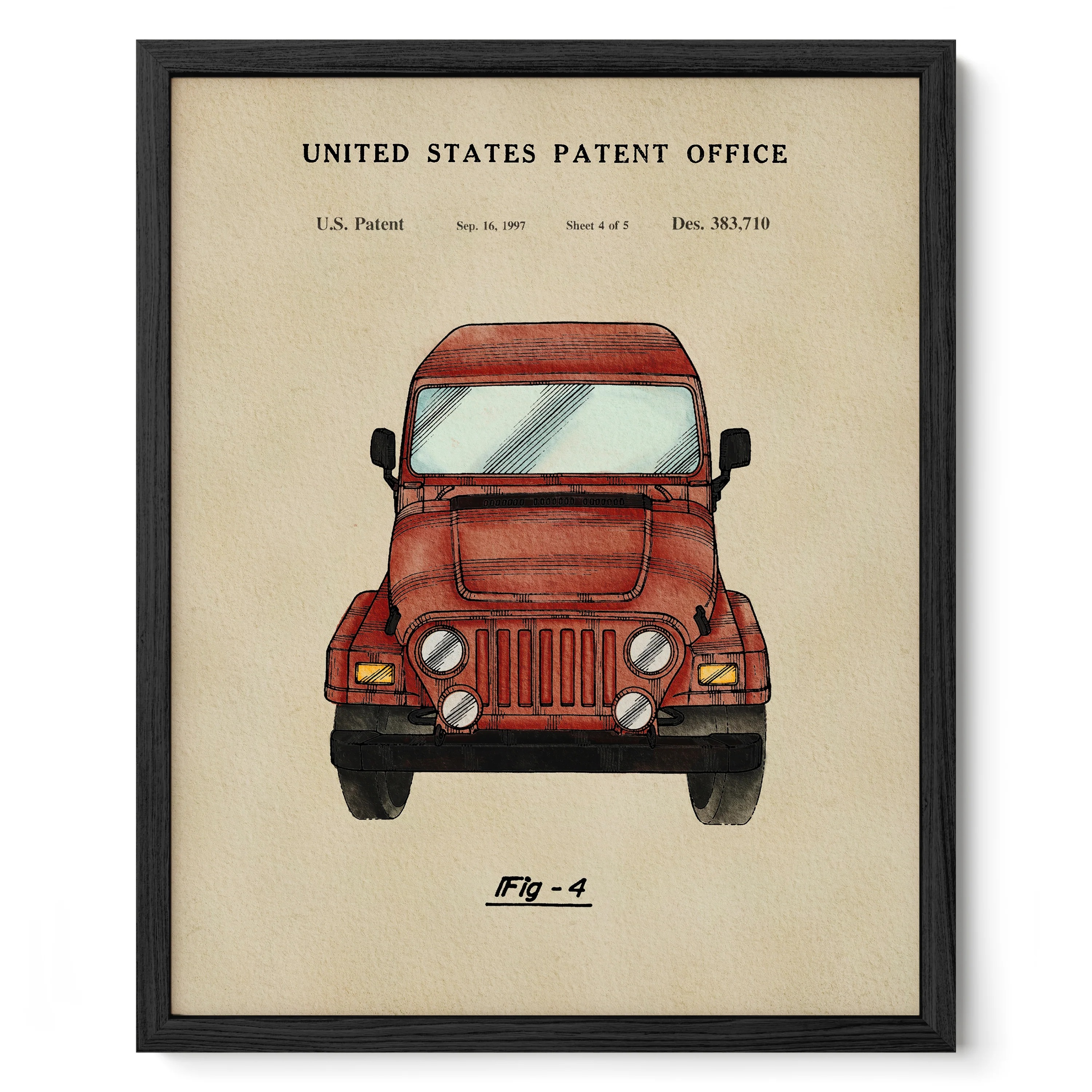 Red Offroad Car (1997) Iconic Invention Watercolor Art Print - Art Home Decor